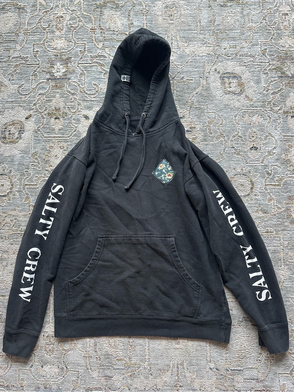 Salty Crew Black Hoodie Sweatshirt with Sleeve Logo